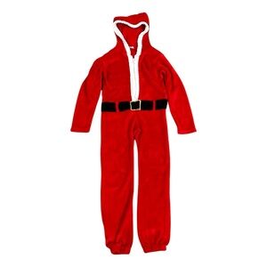 Modern Kids Santa Suit Pajamas Small 6 6x Hooded Soft Fleece Footless Red